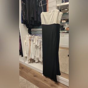 GALVAN LONDON BLACK AND WHITE MAXI DRESS.